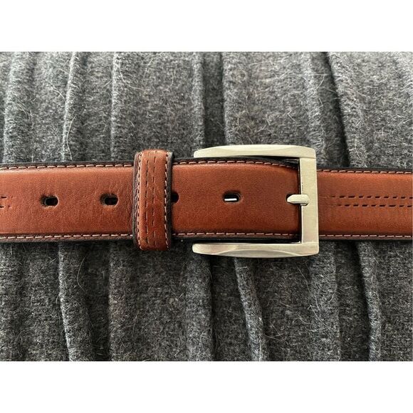 El Lucero Mens Brown Leather Perforated Stitch Belt sz 120 or US 48 NWOT - Picture 1 of 7